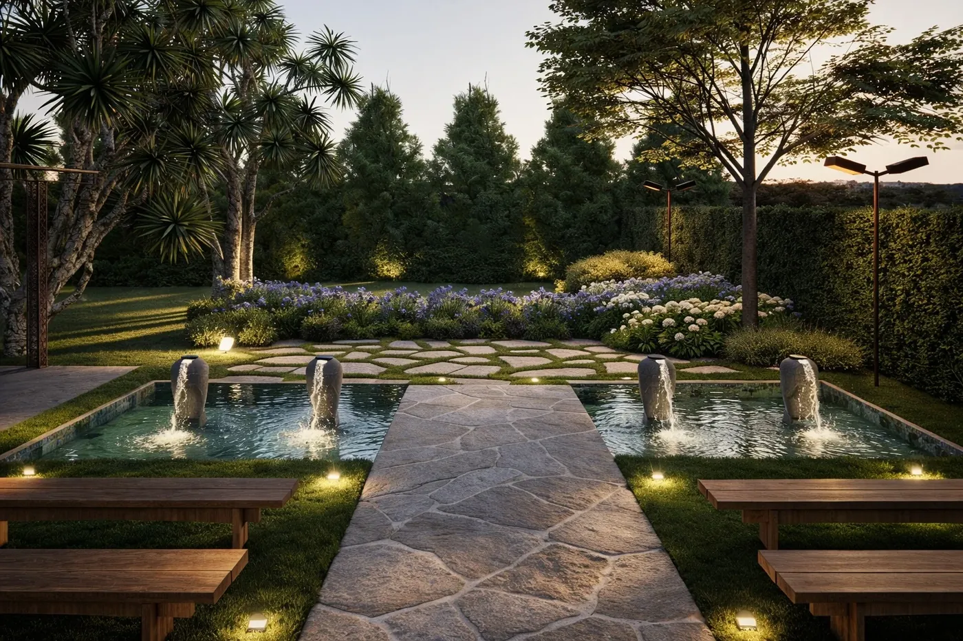 Jardim com espelhos d'água