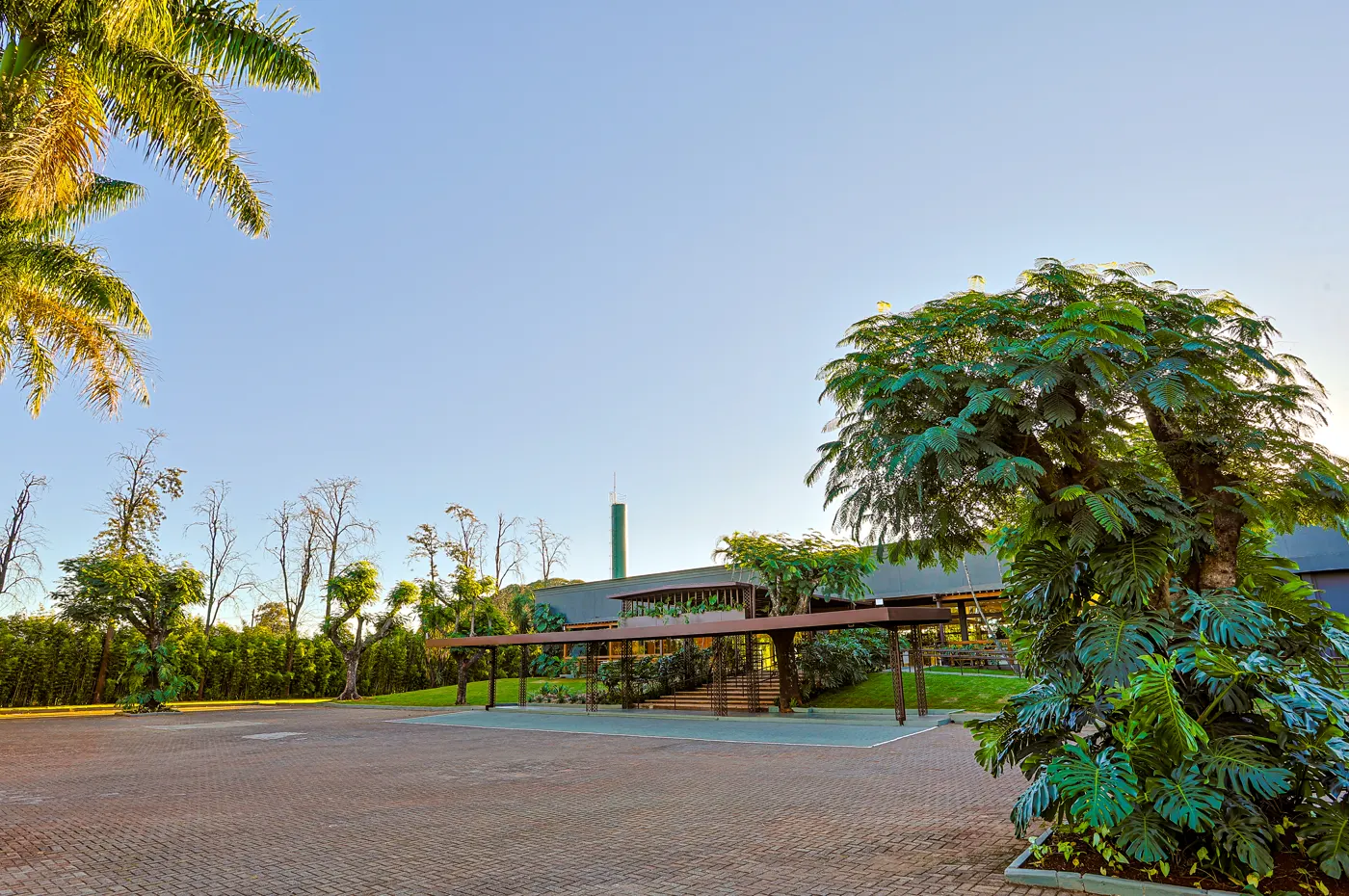 Pátio de entrada com arborização